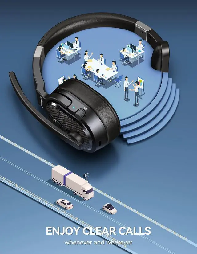 Alt view image 2 of 5 - TECKNET Trucker Bluetooth Headset, AI Noise Canceling 70h Wireless Headphones Bluetooth with Microphone & Dongle, ENC Headset with Mute for PC Phone Laptop Office Home, All Day Comfort