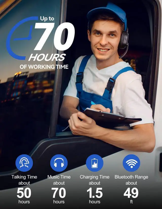 Alt view image 5 of 5 - TECKNET Trucker Bluetooth Headset, AI Noise Canceling 70h Wireless Headphones Bluetooth with Microphone & Dongle, ENC Headset with Mute for PC Phone Laptop Office Home, All Day Comfort