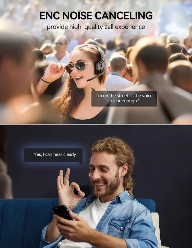 Alt view image 3 of 5 - TECKNET Trucker Bluetooth Headset, AI Noise Canceling 70h Wireless Headphones Bluetooth with Microphone & Dongle, ENC Headset with Mute for PC Phone Laptop Office Home, All Day Comfort
