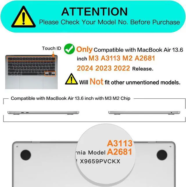 Alt view image 2 of 5 - MOSISO Compatible with MacBook Air 13 inch Case 2024 2023 2022 M3 A3113 M2 A2681 Touch ID, Plastic Hard Case&Sleeve Bag&Keyboard Skin&Webcam Cover&Screen Protector for MacBook Air 13.6,Imperial Purple