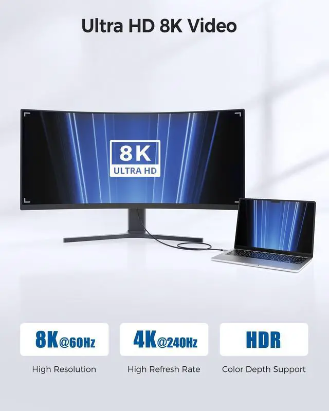 Alt view image 3 of 5 - Cable Matters [Intel Certified] Braided 40Gbps Thunderbolt 4 Cable 3.3ft Black, with 240W Charging Power Delivery and 8K Video - Fully Compatible with Thunderbolt 3, USB 4 for Apple MacBook Pro, iMac