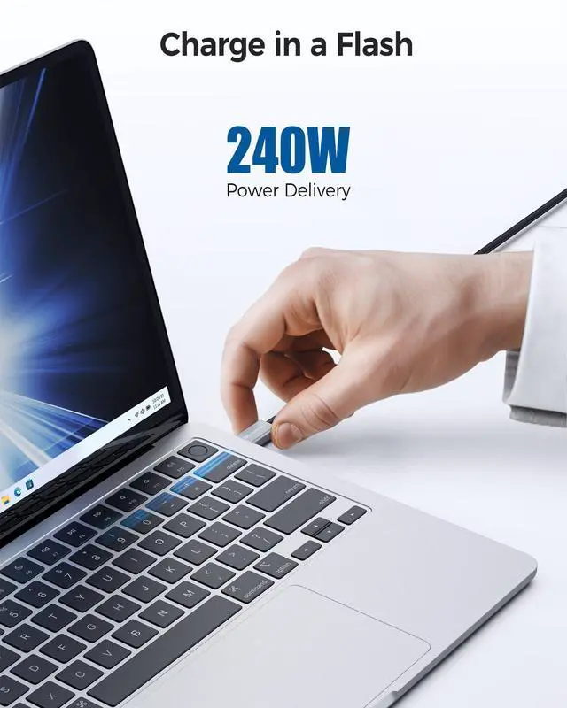 Alt view image 4 of 5 - Cable Matters [Intel Certified] Braided 40Gbps Thunderbolt 4 Cable 3.3ft Black, with 240W Charging Power Delivery and 8K Video - Fully Compatible with Thunderbolt 3, USB 4 for Apple MacBook Pro, iMac