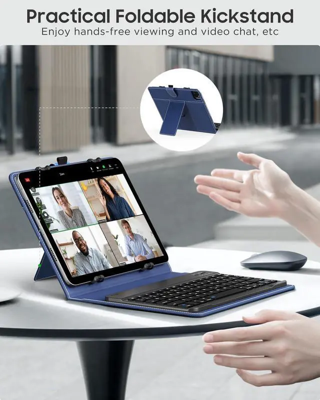 Alt view image 2 of 5 - MoKo Universal Tablet Case with QWERTY Keyboard for 9",9.7",10.1",10.2",10.4",10.5",10.9",11" Tablets, with Removable Wireless Bluetooth Keyboard&Pen Holder for iPad, Samsung, Fire, Pixel, Dark Blue