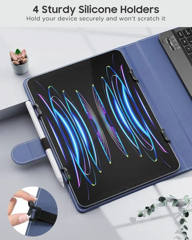Alt view image 4 of 5 - MoKo Universal Tablet Case with QWERTY Keyboard for 9",9.7",10.1",10.2",10.4",10.5",10.9",11" Tablets, with Removable Wireless Bluetooth Keyboard&Pen Holder for iPad, Samsung, Fire, Pixel, Dark Blue