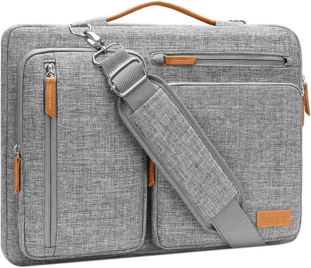 Main image of MOSISO 360 Protective Laptop Shoulder Bag,15 inch Computer Bag Compatible with MacBook Air M4 M3 M2/Pro A1990 A1707, Dell XPS Plus,Side Open Messenger Bag with 4 Zipper Pockets&Handle, Gray