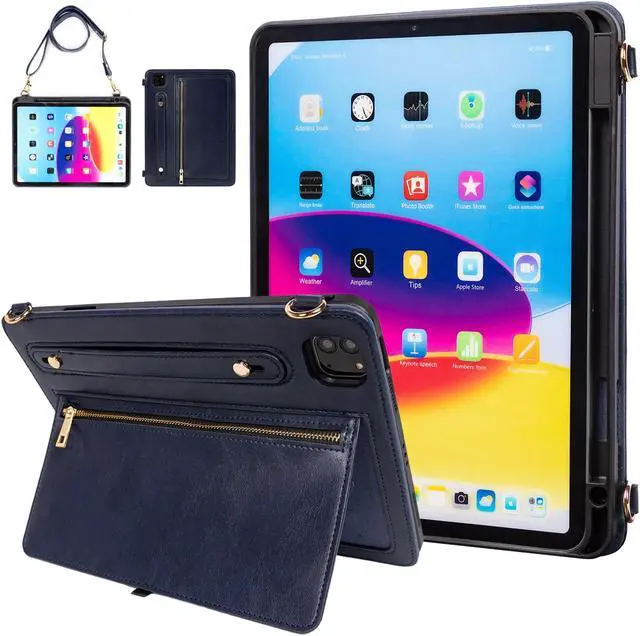 Main image of Dteck Case for iPad Air 13 inch M2 2024/iPad Pro 12.9 Case 6th/5th/4th/3rd Generation 2022/2021/2020/2018,Premium PU Leather Shockproof Protective Case Zipper Pocket Strap Soft TPU Cover,Darkblue