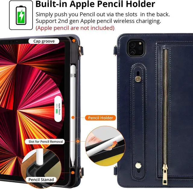 Alt view image 2 of 5 - Dteck Case for iPad Air 13 inch M2 2024/iPad Pro 12.9 Case 6th/5th/4th/3rd Generation 2022/2021/2020/2018,Premium PU Leather Shockproof Protective Case Zipper Pocket Strap Soft TPU Cover,Darkblue