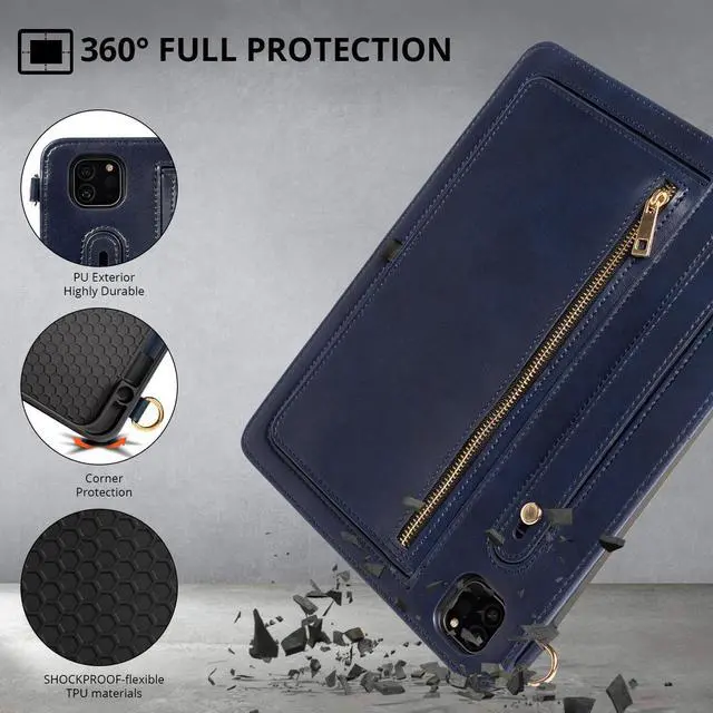 Alt view image 3 of 5 - Dteck Case for iPad Air 13 inch M2 2024/iPad Pro 12.9 Case 6th/5th/4th/3rd Generation 2022/2021/2020/2018,Premium PU Leather Shockproof Protective Case Zipper Pocket Strap Soft TPU Cover,Darkblue