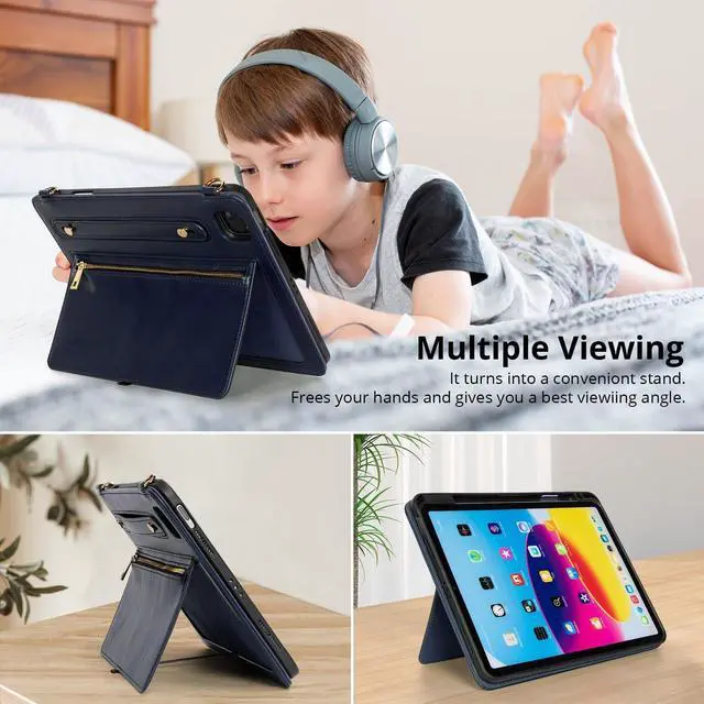 Alt view image 4 of 5 - Dteck Case for iPad Air 13 inch M2 2024/iPad Pro 12.9 Case 6th/5th/4th/3rd Generation 2022/2021/2020/2018,Premium PU Leather Shockproof Protective Case Zipper Pocket Strap Soft TPU Cover,Darkblue