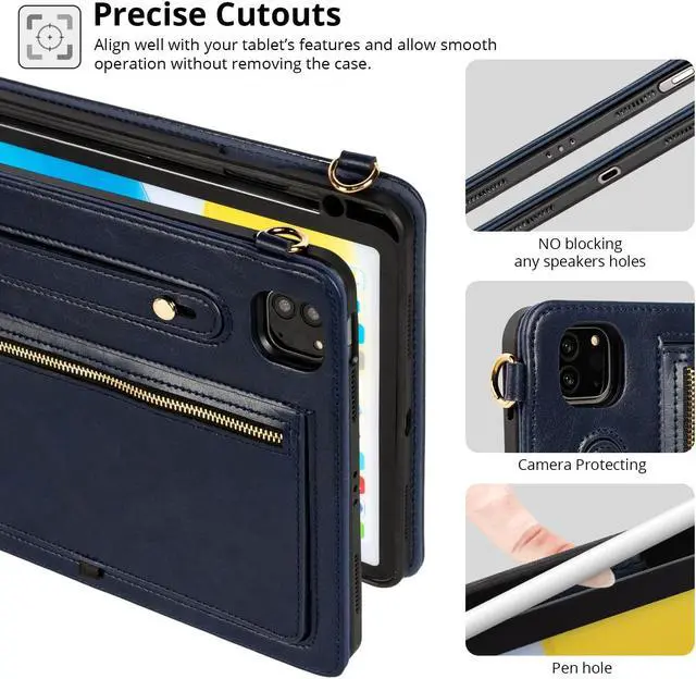 Alt view image 5 of 5 - Dteck Case for iPad Air 13 inch M2 2024/iPad Pro 12.9 Case 6th/5th/4th/3rd Generation 2022/2021/2020/2018,Premium PU Leather Shockproof Protective Case Zipper Pocket Strap Soft TPU Cover,Darkblue