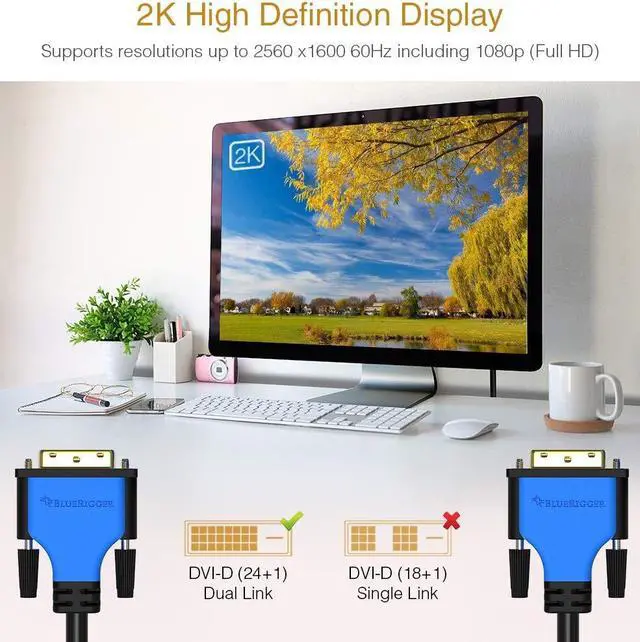 Alt view image 2 of 5 - BlueRigger DVI to DVI Monitor Cable (50FT, 24+1 Dual Link, Digital Video Cable, Male to Male) - for Gaming, DVD, Laptops, HDTV and Projector