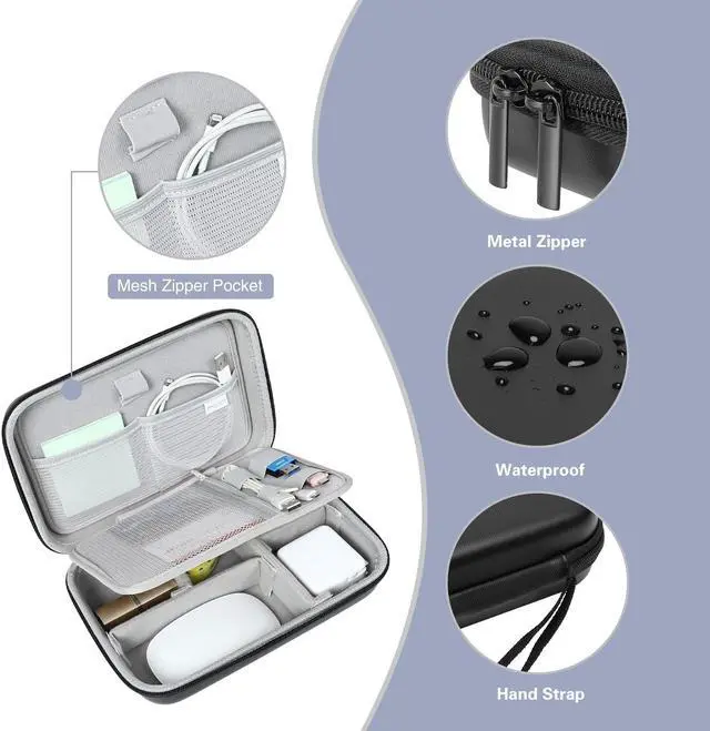 Alt view image 2 of 5 - MOSISO Electronic Organizer Travel Case with 4 Modular Insert & 2 Cable Tie & Snap Hook & Double Layer Electronic Accessories Case with Handle, Black