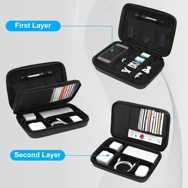 Alt view image 3 of 5 - MOSISO Electronic Organizer Travel Case with 4 Modular Insert & 2 Cable Tie & Snap Hook & Double Layer Electronic Accessories Case with Handle, Black