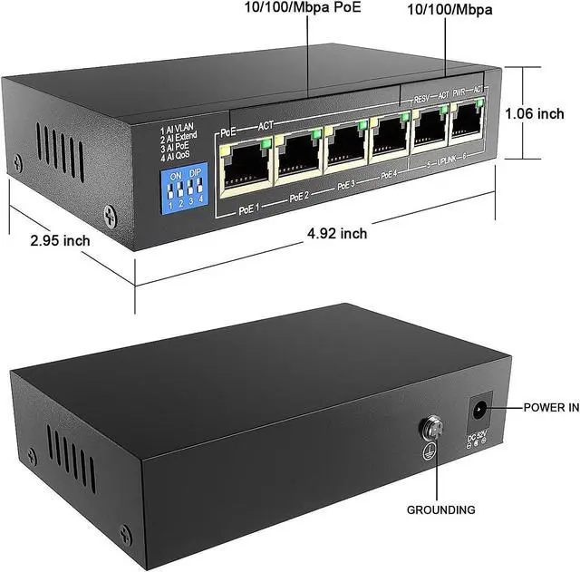 Alt view image 2 of 5 - ENS PoE Switch - 100 Mbps 800 ft - Standard IEEE 802 3i/3u/3x/af/at Protocol - 30W max Power Every Single Port - 4 Working Mode, Perfect for IP Camera, Wireless AP, IP Phone (6 Ports/4 PoE 60W)