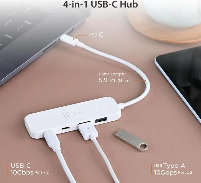 Alt view image 3 of 5 - j5create 4-in-1 Pink USB-C to 4-Port Type-A & Type-C Hub(Eco-Friendly), USB-C Hub with 10 Gbps 2 USB-A & 2 USB-C | Compatible with MacBook Pro/Air, iPad, Mac Mini and More Type C Devices(JCH342ER)