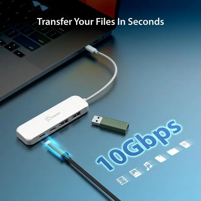 Alt view image 4 of 5 - j5create 4-in-1 Pink USB-C to 4-Port Type-A & Type-C Hub(Eco-Friendly), USB-C Hub with 10 Gbps 2 USB-A & 2 USB-C | Compatible with MacBook Pro/Air, iPad, Mac Mini and More Type C Devices(JCH342ER)