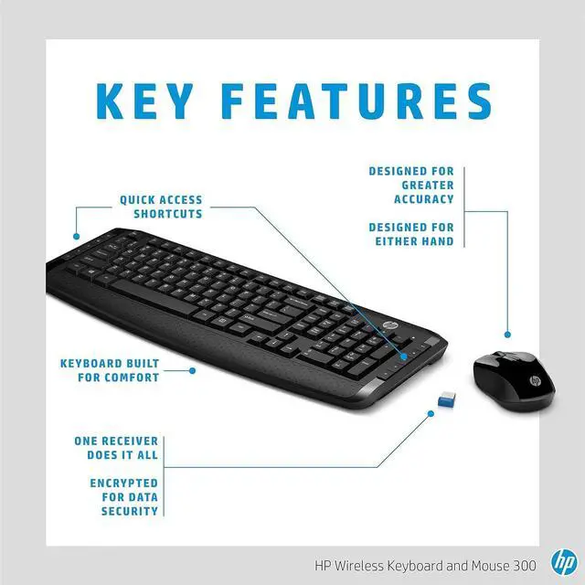 Alt view image 3 of 5 - HP 300 Wireless Keyboard and Mouse 3ML04AA#ABL, 2.4 GHz Wireless Connection, Single USB Nano Receiver, Ultra-Precise Mouse, Ideal for Office Work, Black (2025 Latest Model)