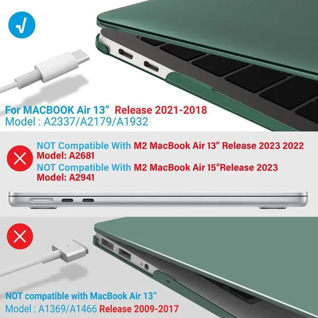 Alt view image 4 of 5 - IBENZER Compatible with New MacBook Air 13 inch Case 2022 2021 2020 M1 A2337 A2179 A1932, Hard Shell Case & Sleeve & Keyboard Cover & Type C for Mac Air 13 with Touch ID, Midnight Green, MAT13-MTGN+3A