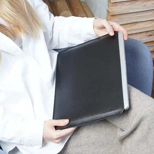 Alt view image 4 of 5 - Aartedesign Genuine Vintage Leather Sleeve 14 Inch for MacBook 14 Pro 2021-2023 M1 A2442 Laptop Case Soft Handmade for Mac 14 Carrying Bag (Horizontal, Black)