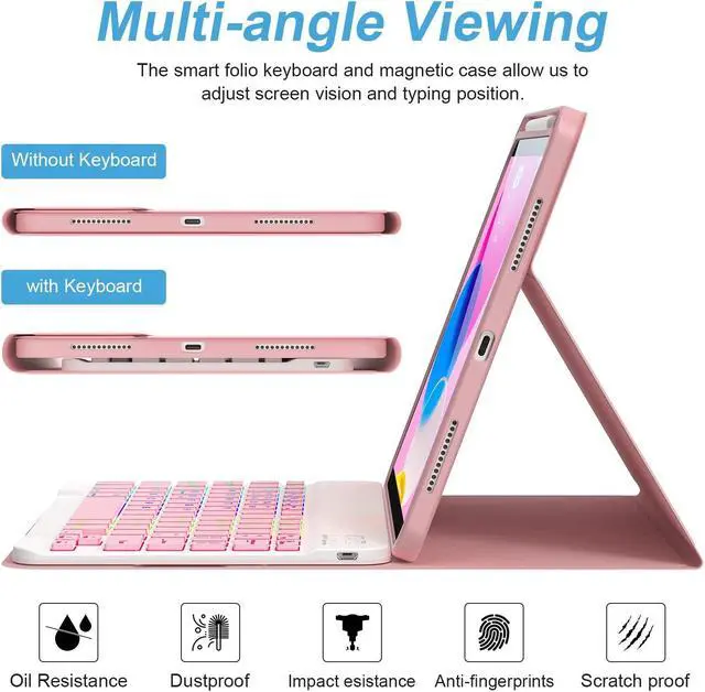 Alt view image 4 of 5 - ALIWLHOF for iPad 10th Generation Case with Keyboard 2022  Keyboard Case for iPad 10.9" 10th Gen, Backlit-Detachable Bluetooth Keyboard Case for Latest iPad 10th Gen 10.9" 2022 with Pencil Holder