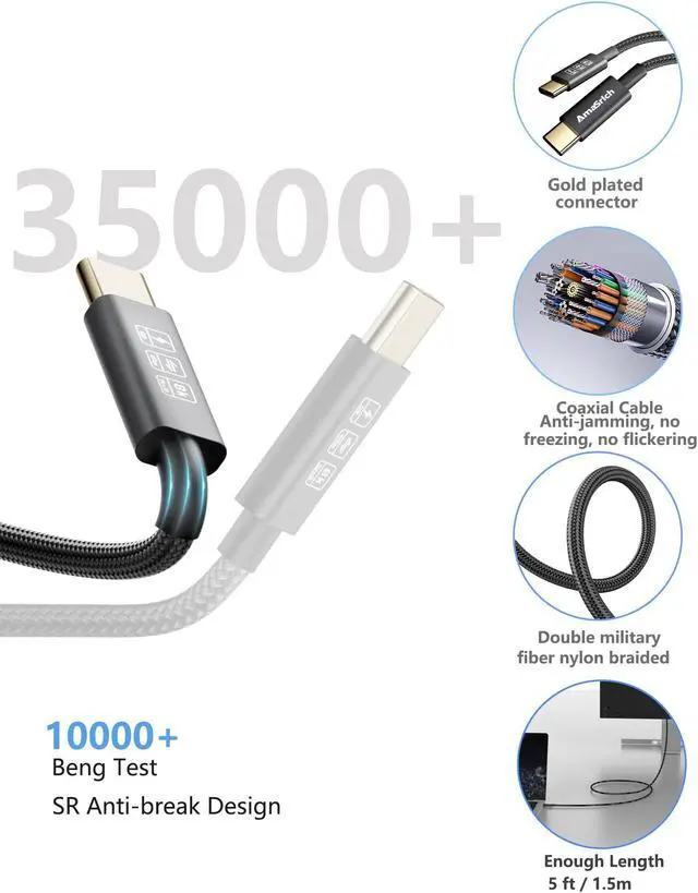 Alt view image 5 of 5 - Amasrich Thunderbolt 4 Cable-USB4-5FT / 1.5M, 100W / 40Gbps, 8K displayport, Type C Compatible with Thunderbolt 3/2, USB-C to USB-C, UL/FCC Certified,MacBook Pro iPad Mac Mini External SSD eGpu