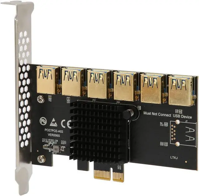 Main image of PCIE 1 to 6 Riser Card, PCIE Splitter 1 to 6 PCIE Riser Card,USB 3.0 Adapter Multiplier Card,PCIE Multiplier Risers 1X to External 6 PCIE,for Bitcoin Mining