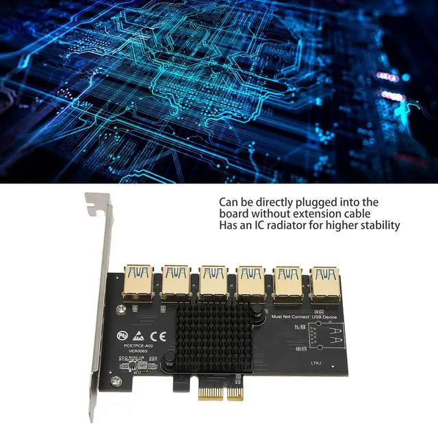 Alt view image 3 of 5 - PCIE 1 to 6 Riser Card, PCIE Splitter 1 to 6 PCIE Riser Card,USB 3.0 Adapter Multiplier Card,PCIE Multiplier Risers 1X to External 6 PCIE,for Bitcoin Mining