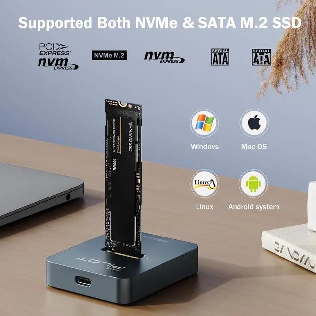 Alt view image 2 of 5 - AMZPILOT M.2 NVMe & SATA to USB C Docking Station, M.2 SSD to USB A C Reader Adapter for Both M.2 (M Key, B+M Key) NVMe and SATA NGFF SSD Dock, Size for 2280 2260 2242 2230 Enclosure - Aluminum Alloy
