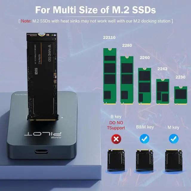 Alt view image 3 of 5 - AMZPILOT M.2 NVMe & SATA to USB C Docking Station, M.2 SSD to USB A C Reader Adapter for Both M.2 (M Key, B+M Key) NVMe and SATA NGFF SSD Dock, Size for 2280 2260 2242 2230 Enclosure - Aluminum Alloy