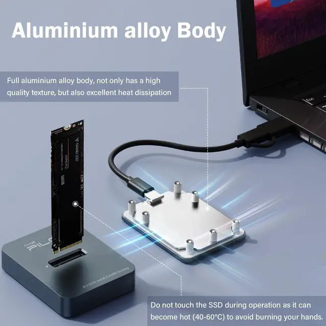 Alt view image 5 of 5 - AMZPILOT M.2 NVMe & SATA to USB C Docking Station, M.2 SSD to USB A C Reader Adapter for Both M.2 (M Key, B+M Key) NVMe and SATA NGFF SSD Dock, Size for 2280 2260 2242 2230 Enclosure - Aluminum Alloy