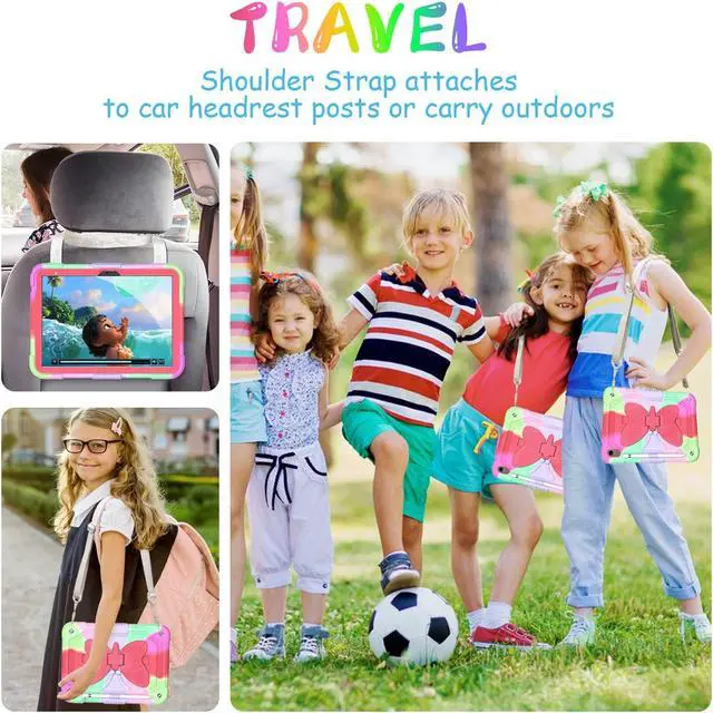 Alt view image 4 of 5 - Ambison iPad 10th Generation Case 10.9" 2022 for Kids Girls, with Tempered Glass Screen Protector, Shoulder Strap|Shockproof Sturdy Cute Cover 10th Gen iPad Case with Butterfly Stand((Rose Red)