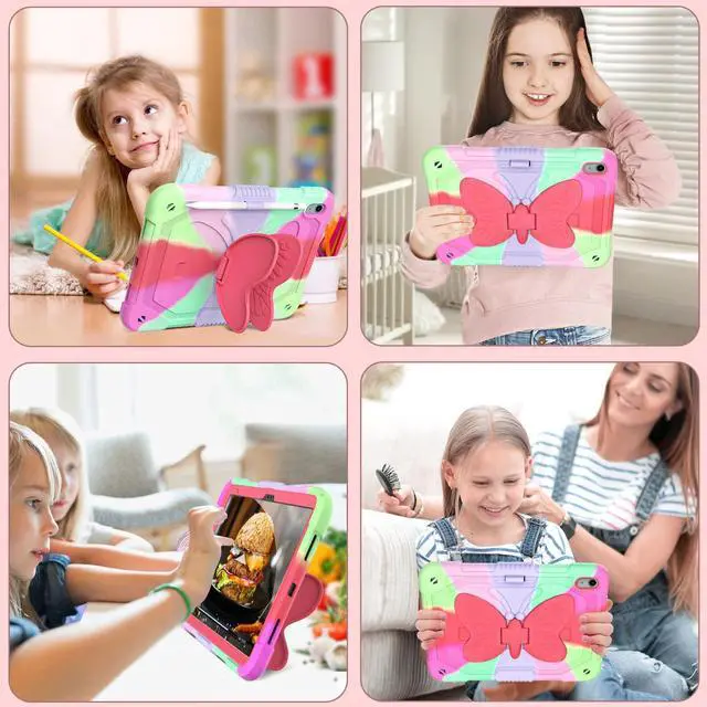 Alt view image 5 of 5 - Ambison iPad 10th Generation Case 10.9" 2022 for Kids Girls, with Tempered Glass Screen Protector, Shoulder Strap|Shockproof Sturdy Cute Cover 10th Gen iPad Case with Butterfly Stand((Rose Red)
