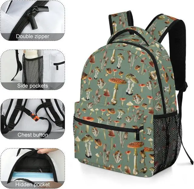 Alt view image 3 of 5 - Aparajita Vintage Mushroom Collage School Backpack Gifts Fashion Travel Laptop Backpack for Men Women Teenagers Children