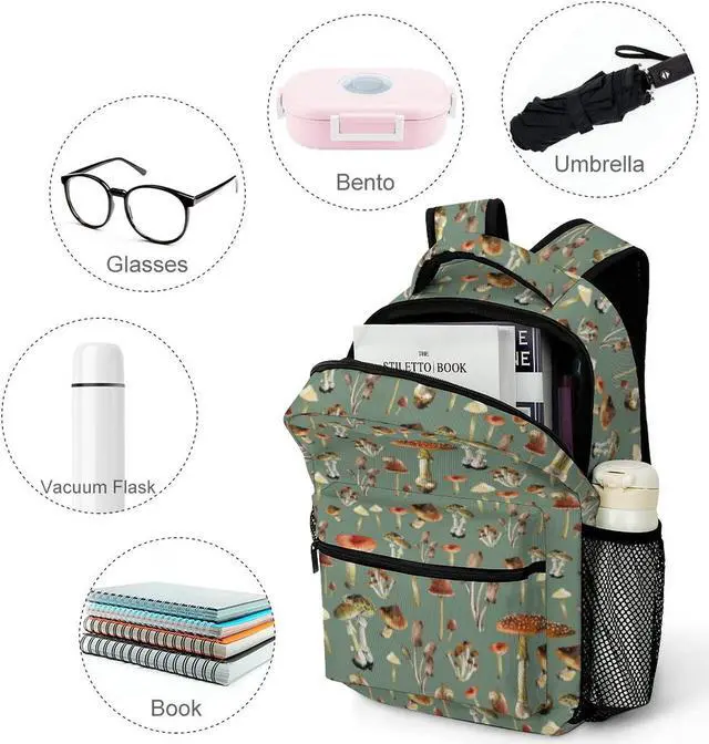 Alt view image 4 of 5 - Aparajita Vintage Mushroom Collage School Backpack Gifts Fashion Travel Laptop Backpack for Men Women Teenagers Children