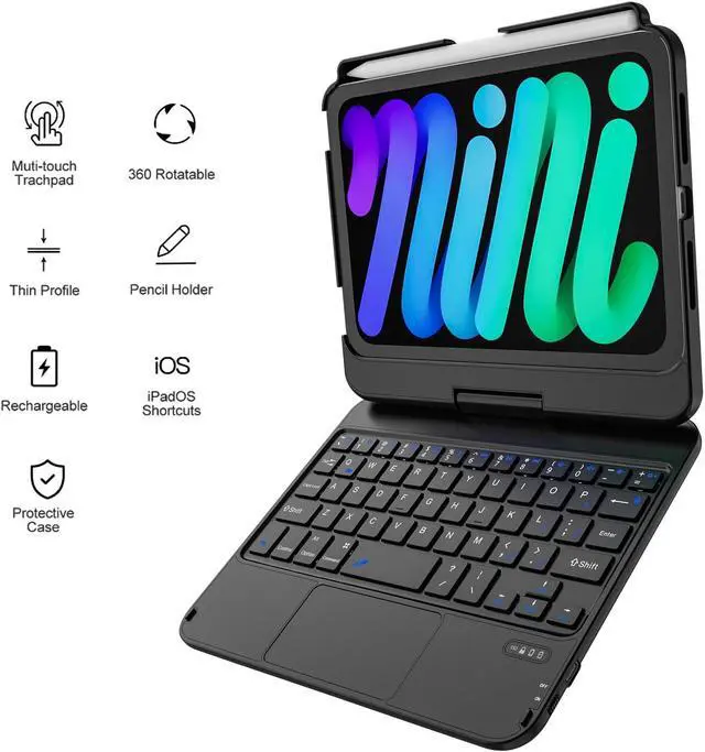 Alt view image 3 of 5 - iPad Mini 6 Case with Keyboard, Keyboard iPad Mini 6th Generation 2021 8.3-inch 6th Generation, 360° Rotatable Touchpad Keyboard Case,Thin & Protective for iPad Mini (6th Generation 2021) Tablet