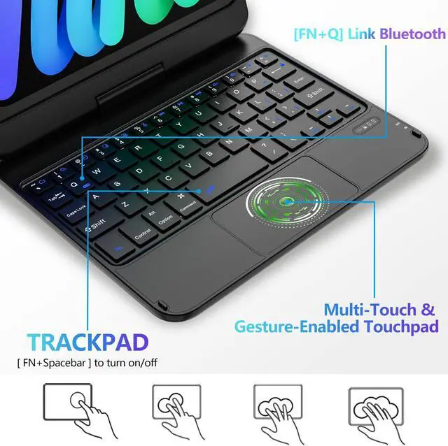 Alt view image 4 of 5 - iPad Mini 6 Case with Keyboard, Keyboard iPad Mini 6th Generation 2021 8.3-inch 6th Generation, 360° Rotatable Touchpad Keyboard Case,Thin & Protective for iPad Mini (6th Generation 2021) Tablet