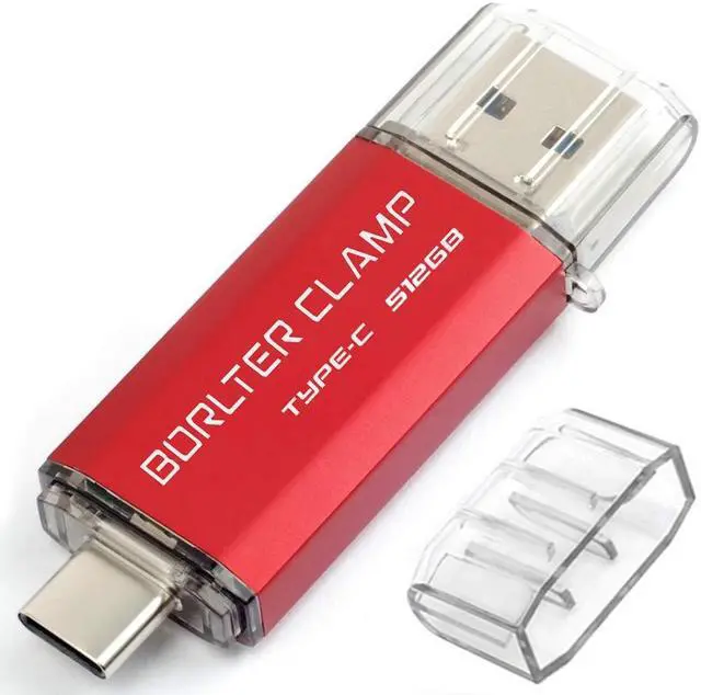 Main image of 512GB USB 3.0 Type C Flash Drive Dual Port, BorlterClamp USB C OTG Memory Stick for Android Smartphones Samsung Galaxy S10/S9/S8/Note 9, LG, Google Pixel, PC (Red)