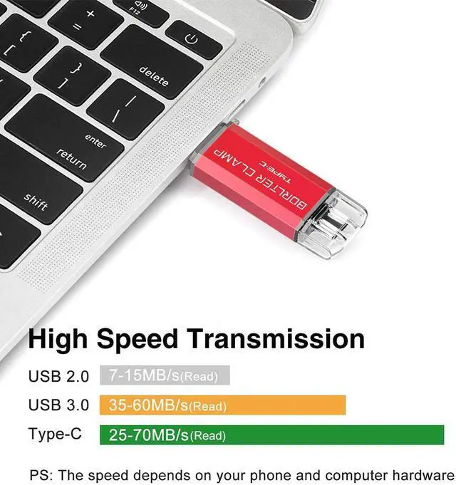 Alt view image 5 of 5 - 512GB USB 3.0 Type C Flash Drive Dual Port, BorlterClamp USB C OTG Memory Stick for Android Smartphones Samsung Galaxy S10/S9/S8/Note 9, LG, Google Pixel, PC (Red)