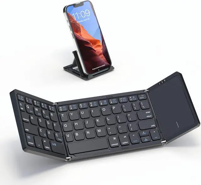 Main image of Artciety Foldable Bluetooth Keyboard, Folding Portable Wireless Keyboard with touchpad,Travel pocket Keyboard for IOS Android Windows Mac Smartphone Tablet & Laptop, Sync Up to 3 Devices, Black