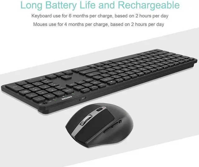 Alt view image 5 of 5 - Arteck 2.4G Wireless Keyboard and Mouse Combo Ultra Slim Full Size Keyboard Keyboard and Ergonomic Mice for Computer Desktop PC Laptop and Windows 11/10/8/7 Build in USB-C Rechargeable Battery