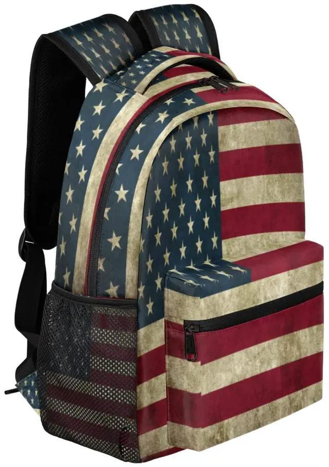 Alt view image 3 of 5 - American Flag Backpack for School, Retro Rustic Patriotic USA Flag Laptop Backpack Water Resistant Bookbag for Casual Travel Hiking Camping Outdoor Daypack Shoulder Bag for Teenager Boys Girls Kid
