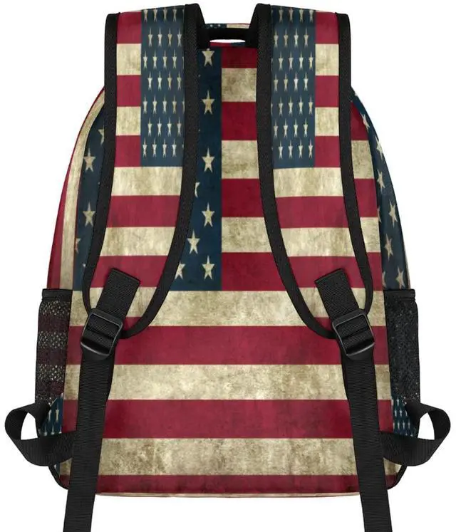 Alt view image 4 of 5 - American Flag Backpack for School, Retro Rustic Patriotic USA Flag Laptop Backpack Water Resistant Bookbag for Casual Travel Hiking Camping Outdoor Daypack Shoulder Bag for Teenager Boys Girls Kid