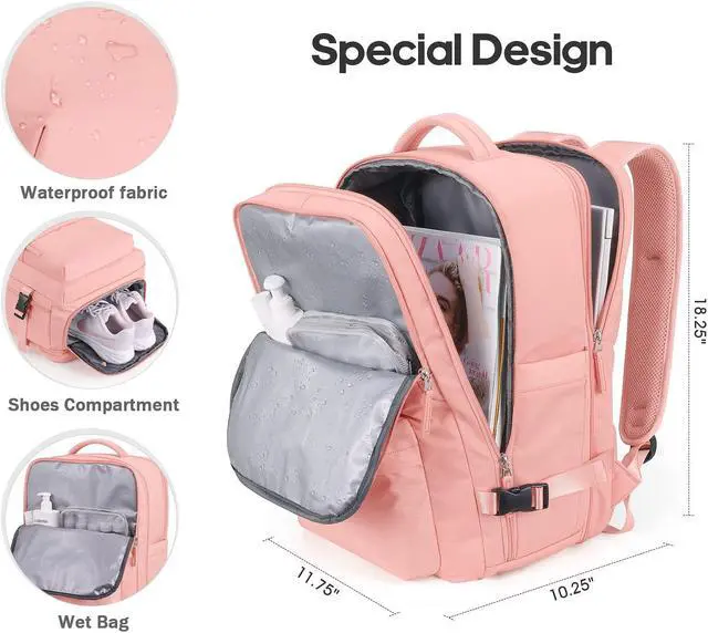 Alt view image 2 of 5 - Bagsure Large Travel Backpack for Women Men, 45L Expandable Carry On Backpack, 17 Inch Laptop Backpack Waterproof College Business, Flight Approved