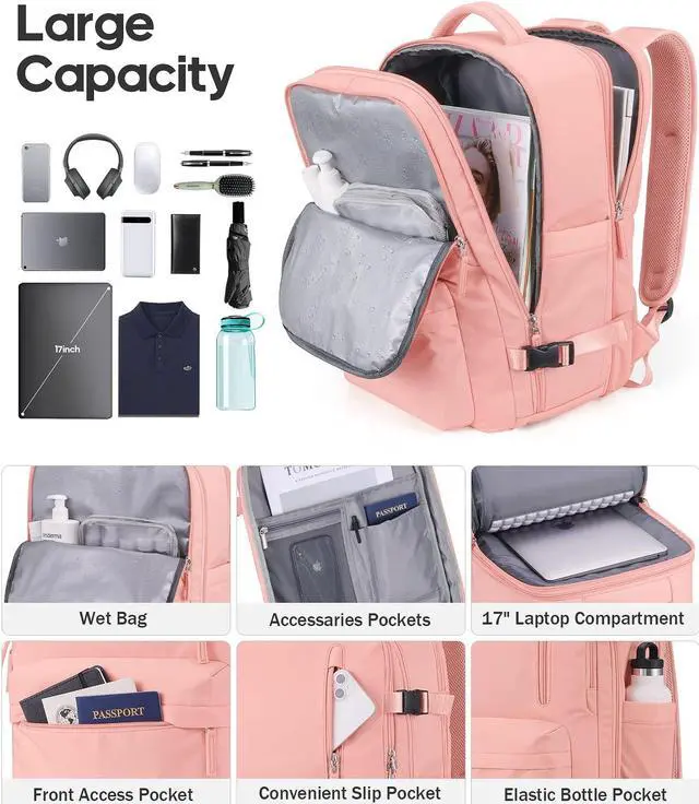 Alt view image 4 of 5 - Bagsure Large Travel Backpack for Women Men, 45L Expandable Carry On Backpack, 17 Inch Laptop Backpack Waterproof College Business, Flight Approved