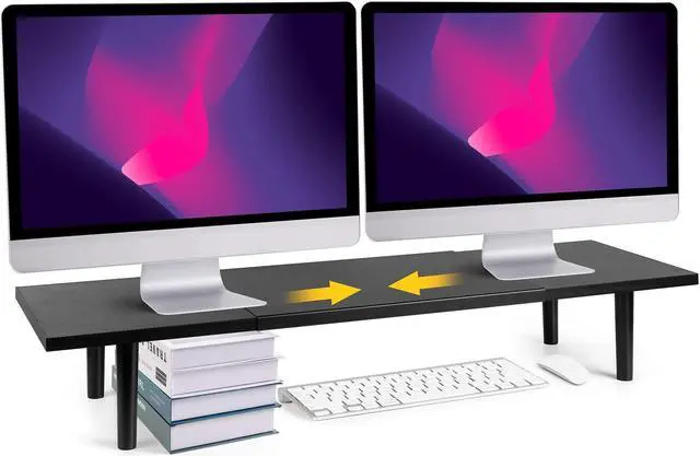 Main image of Across-Star Dual-Monitor-Stand-Riser-For-Desk Adjustable Length 32-40 InchLarge Desktop Computer Monitor Riser For 2 ScreensDesk Shelf Organizer Riser Stand For Computer/Laptop/PC/Printer/TV Black