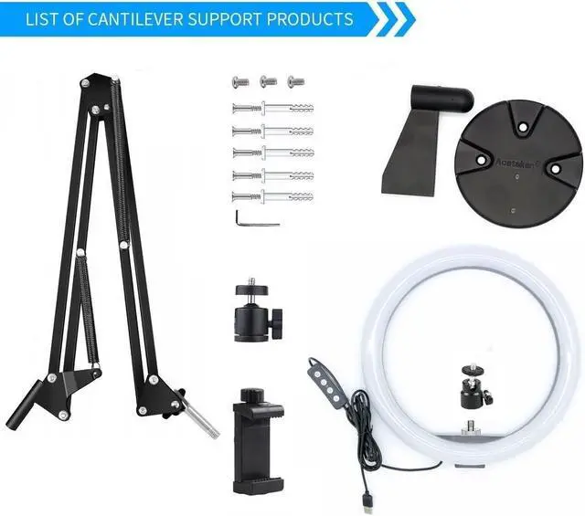 Alt view image 2 of 5 - Webcam Ring Light Wall Mount, 10'' Streaming Light with Folding Arm Wall Holder Compatible with Logitech C920s StreamCam Brio C930 C922x C925e C615 webcams