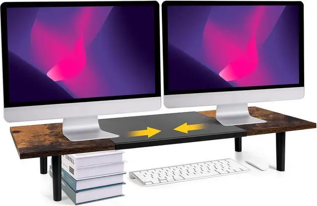 Main image of Across-Star Dual-Monitor-Stand-Riser-For-Desk Adjustable Length 32-40 Inch, Large Desktop Computer Monitor Riser For 2 Screens, Desk Shelf Organizer Riser Stand For Computer/Laptop/PC/Printer/TV Brown