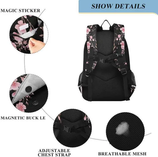 Alt view image 3 of 5 - ALAZA Cherry Blossom Sakura Laptop Backpack Purse for Women Men FloralTravel Bag Casual Daypack with Compartment & Multiple Pockets