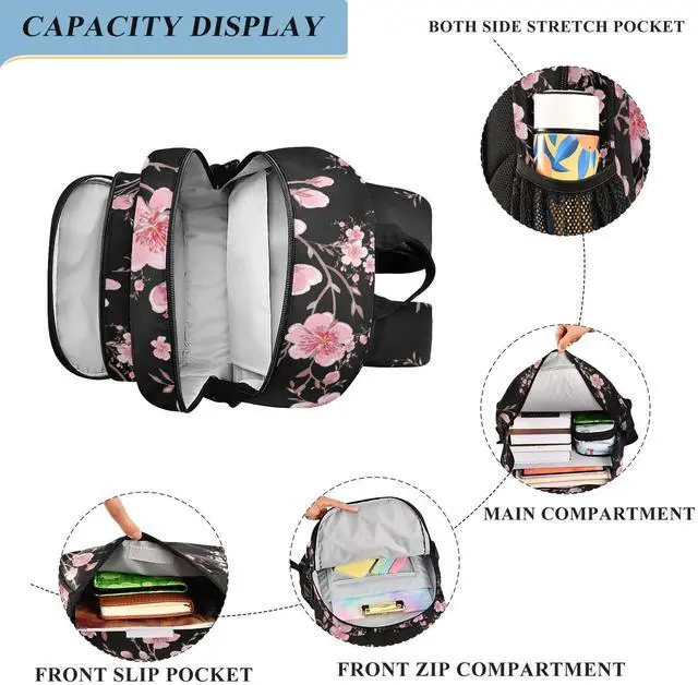 Alt view image 4 of 5 - ALAZA Cherry Blossom Sakura Laptop Backpack Purse for Women Men FloralTravel Bag Casual Daypack with Compartment & Multiple Pockets