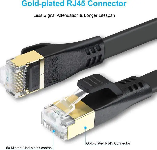 Alt view image 3 of 5 - DDMALL CAT 8 Ethernet Cable 100 ft, High Speed 40Gbps 2000MHz Network Internet LAN Patch Cord, Flat Heavy Duty Shielded S/FTP Gigabit CAT8 Indoor&Outdoor for Gaming, PS5/4, Xbox, Router(100ft Black)